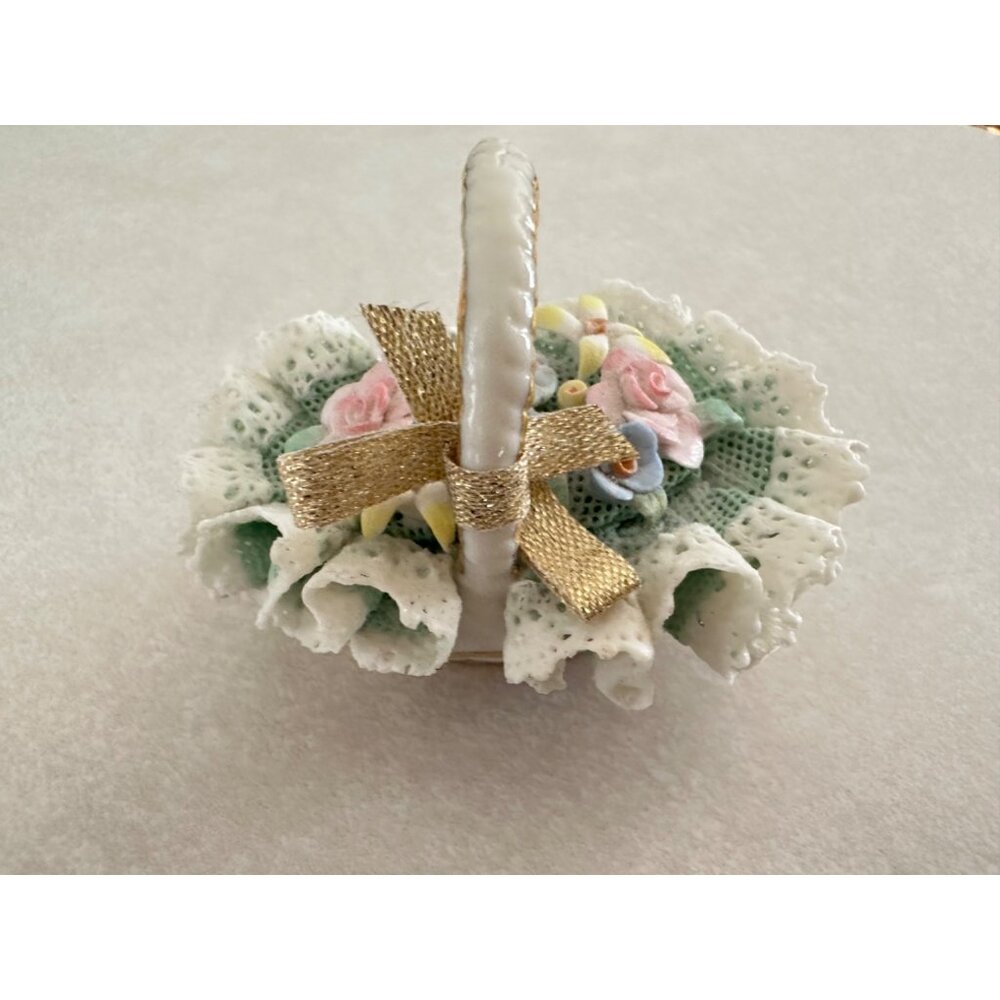 Vintage MZ Irish Dresden porcelain gold gilt hand painted lace flowers basket